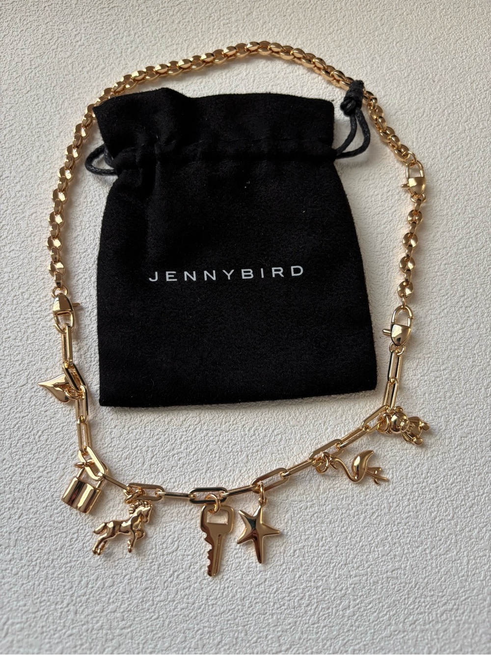 New Jenny Bird Gold Charm Necklace with Mixed Pendant Charms